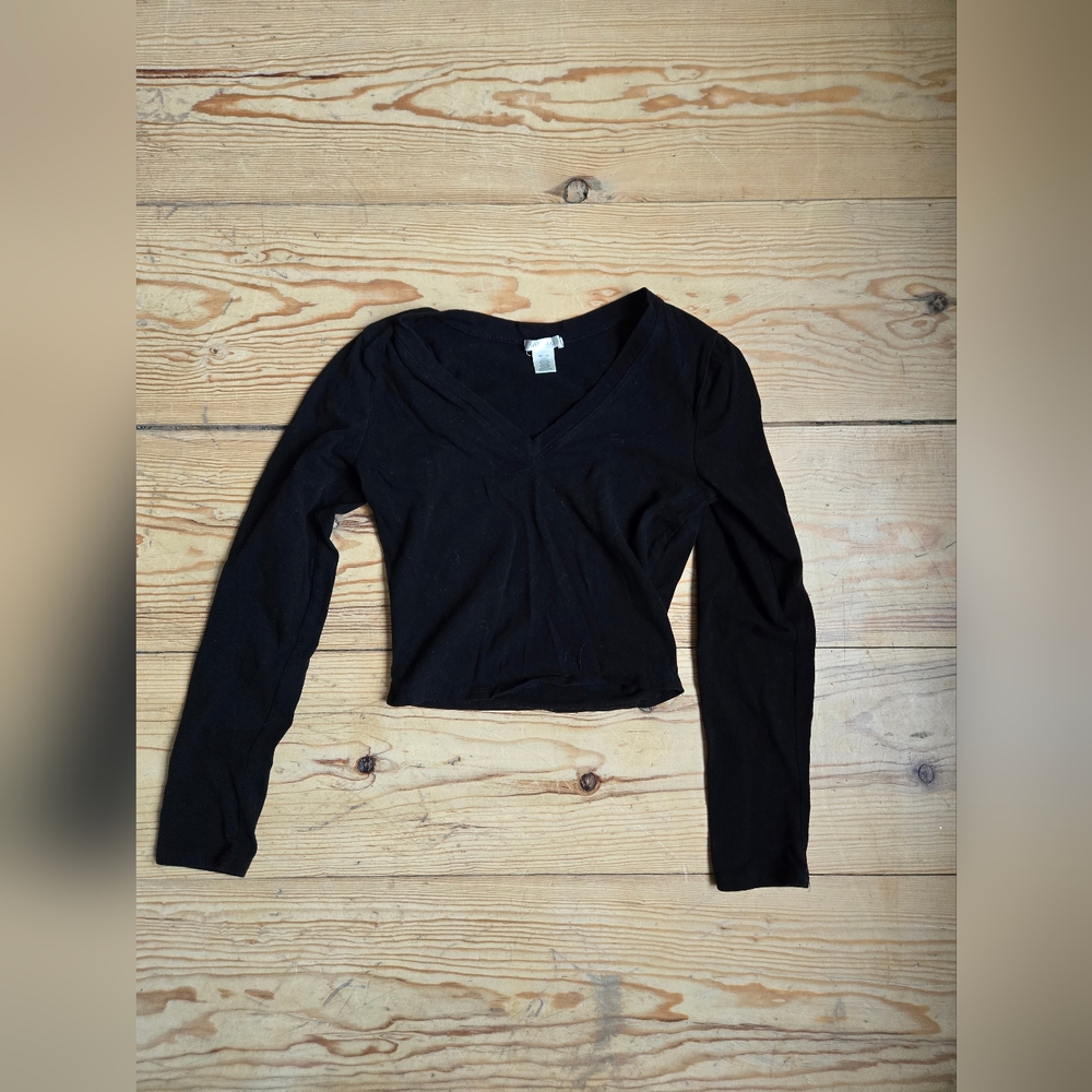 Bozzolo Black Long Sleeve Cropped Top Medium